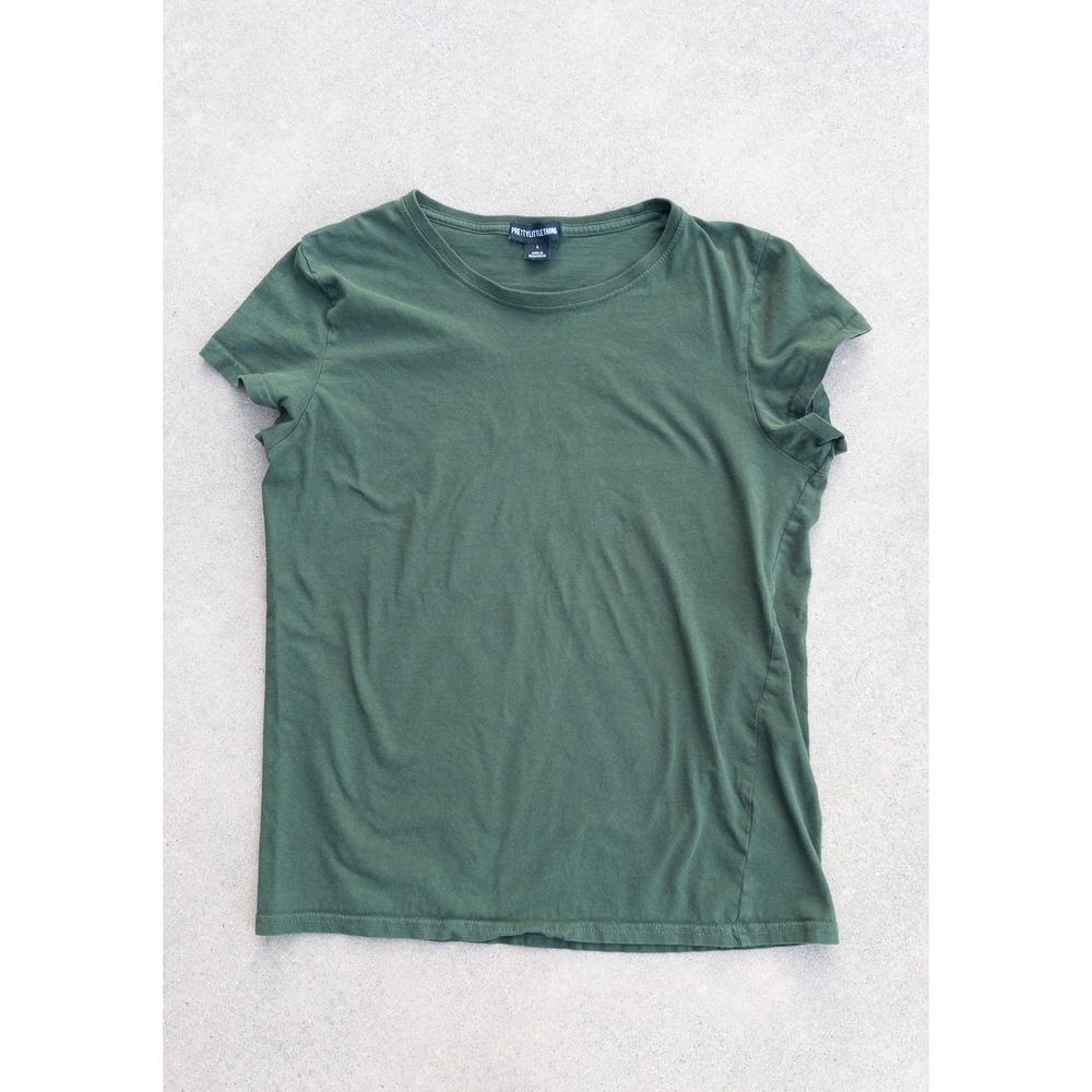 PrettyLittleThing Olive Green T-Shirt Casual Short Sleeve Top Size L